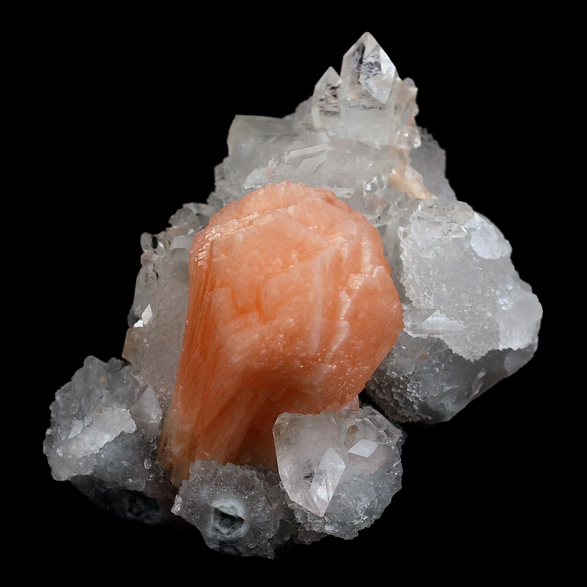 Stilbite Cluster on Gemmy Apophyllite With MM Quartz Natural Mineral Specimen - image 3