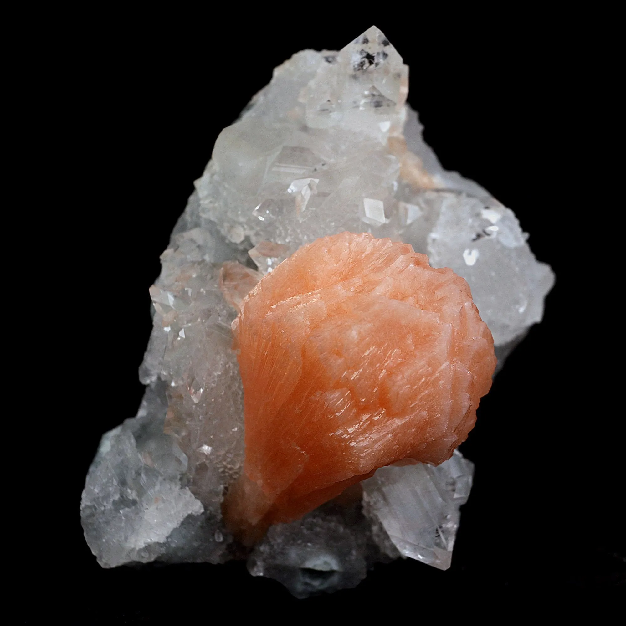 Stilbite Cluster on Gemmy Apophyllite With MM Quartz Natural Mineral Specimen - image 1