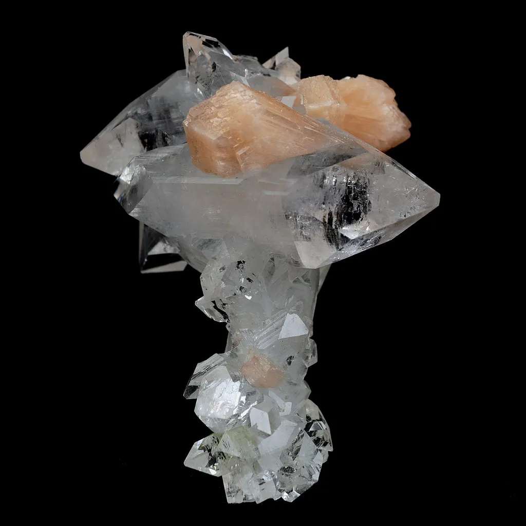 Stilbite Crystals Fused with Pointed Apophyllite Crystals Natural Mineral Specimen image