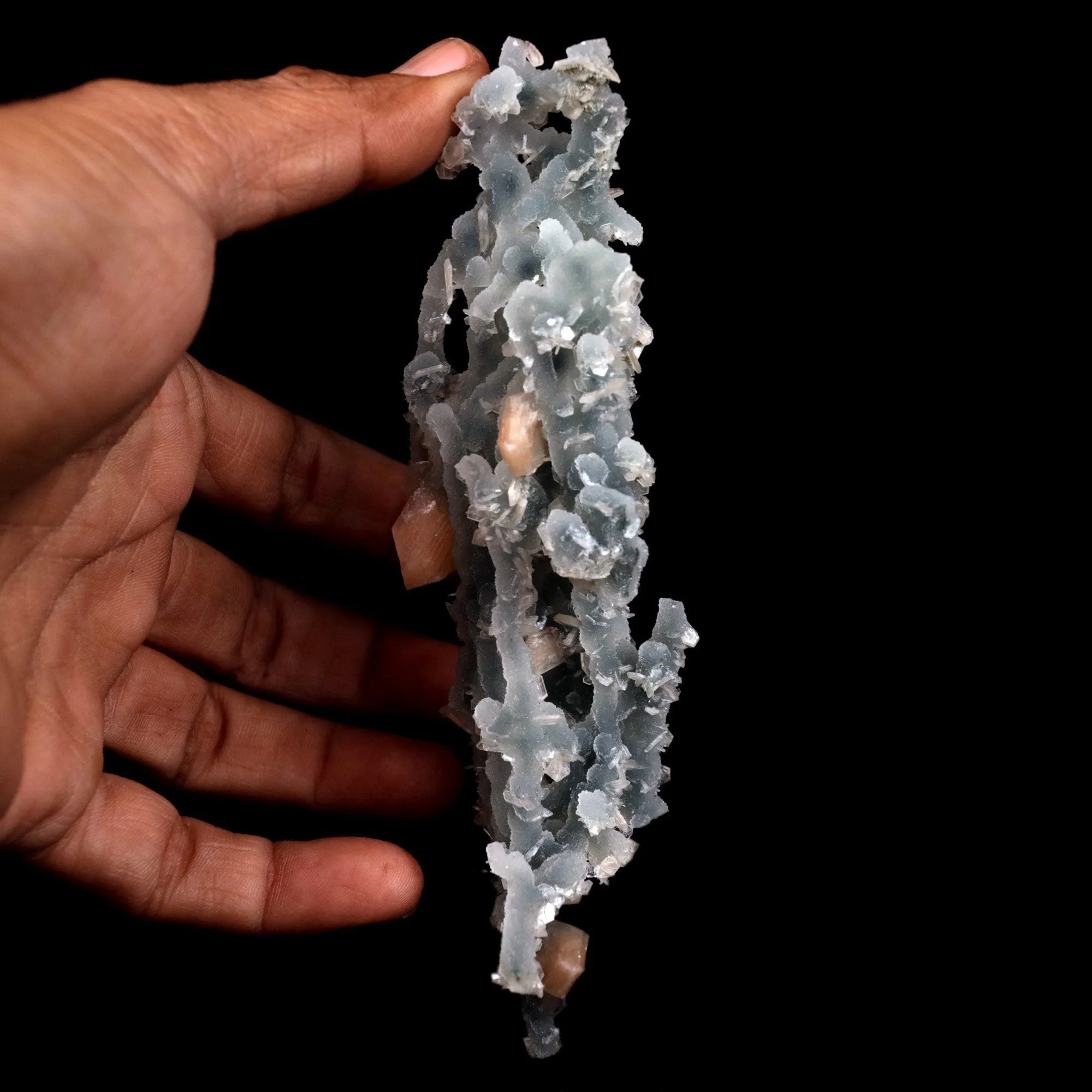 Stilbite Crystals on Chalcedony Sea Coral Natural Mineral Specimen - image 4