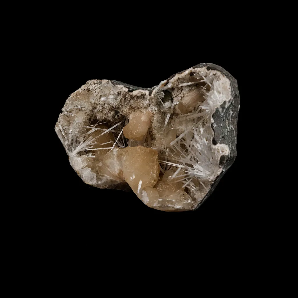 Stilbite Crystals with Scolecite on Heulandite Natural Mineral Specimen - image 2