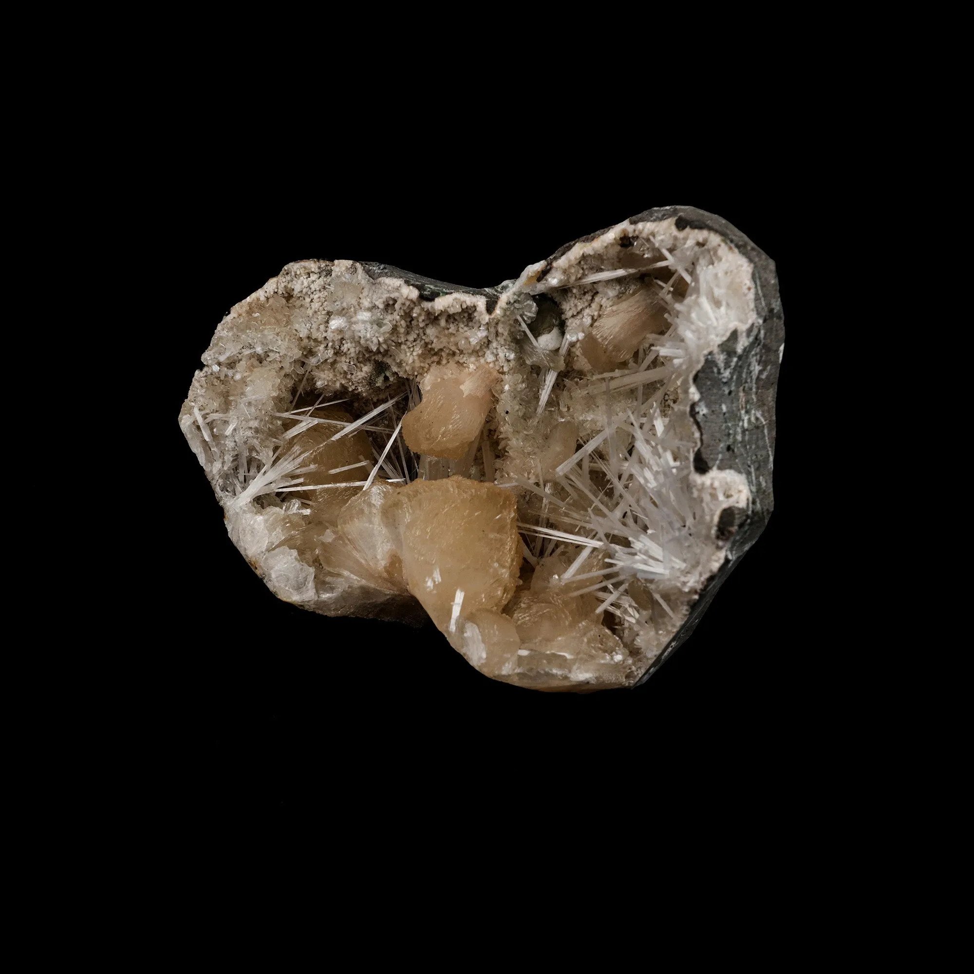 Stilbite Crystals with Scolecite on Heulandite Natural Mineral Specimen - image 2