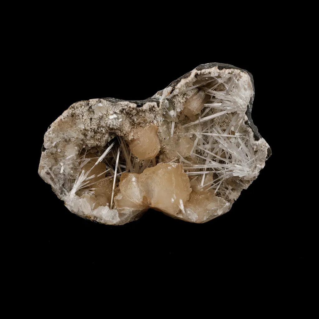 Stilbite Crystals with Scolecite on Heulandite Natural Mineral Specimen image
