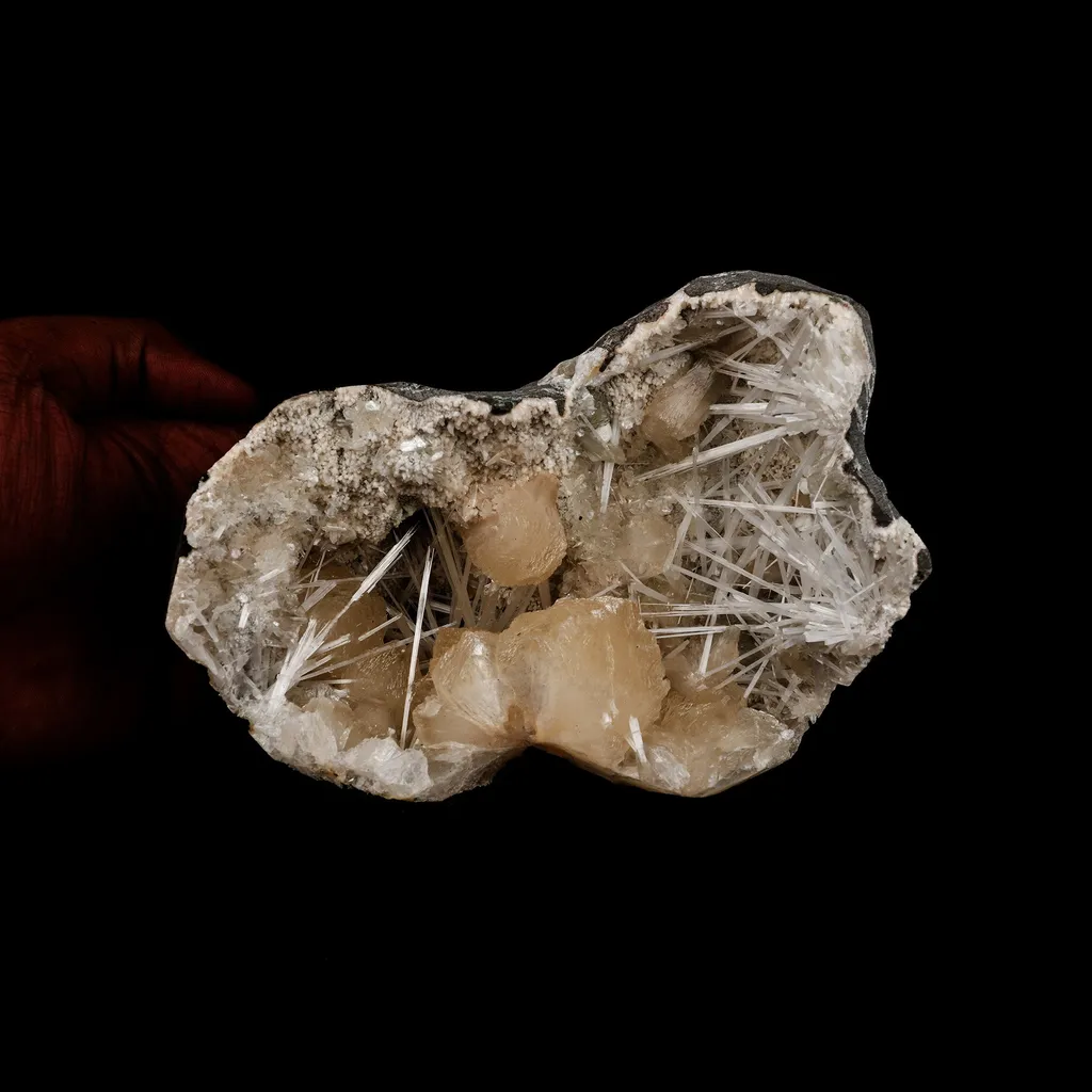 Stilbite Crystals with Scolecite on Heulandite Natural Mineral Specimen - image 4