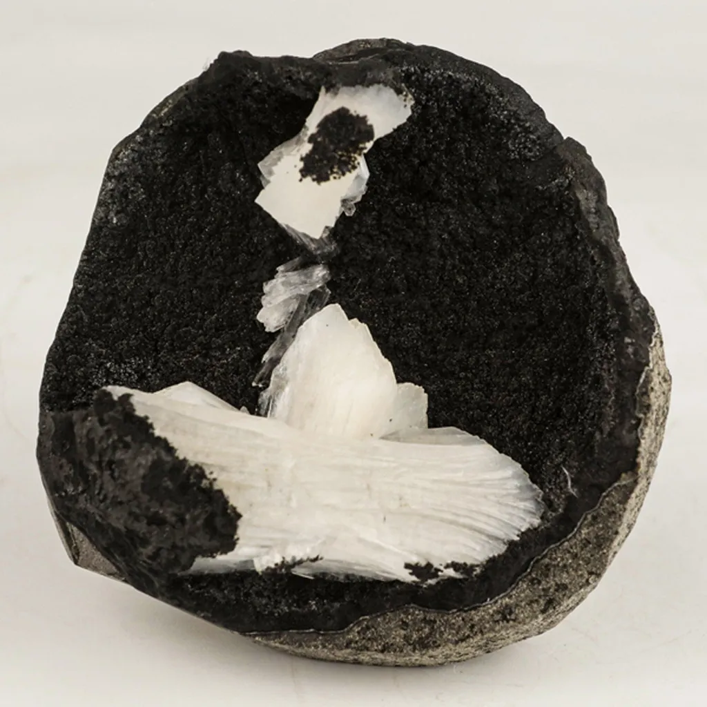 Stilbite in Chalcedony Geode Free Standing Natural Mineral Specimen image