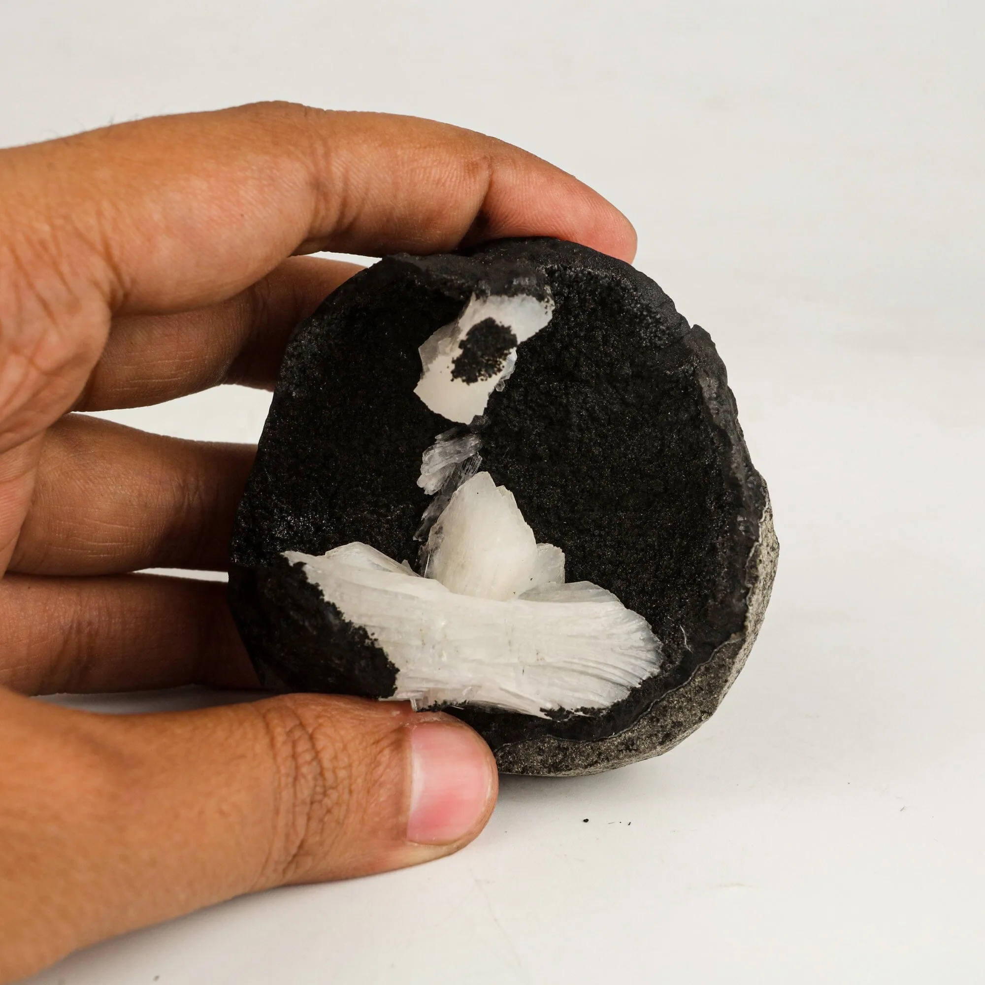 Stilbite in Chalcedony Geode Free Standing Natural Mineral Specimen - image 4