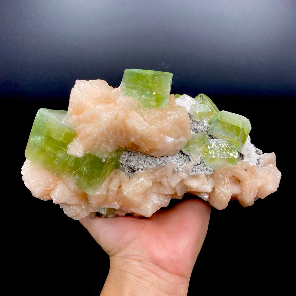 Stunner Deep Green Cubical Apophyllite with Stilbite – Large Raw Indian Zeolite Mineral Specimen from Nashik, India DK105 image