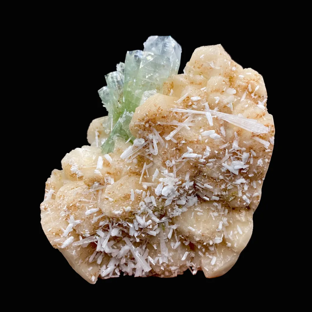 Stunning Huge Deep Green Apophyllite Flower on Snow-White Stilbite Matrix | Large Indian Zeolite Mineral Specimen DK104 image