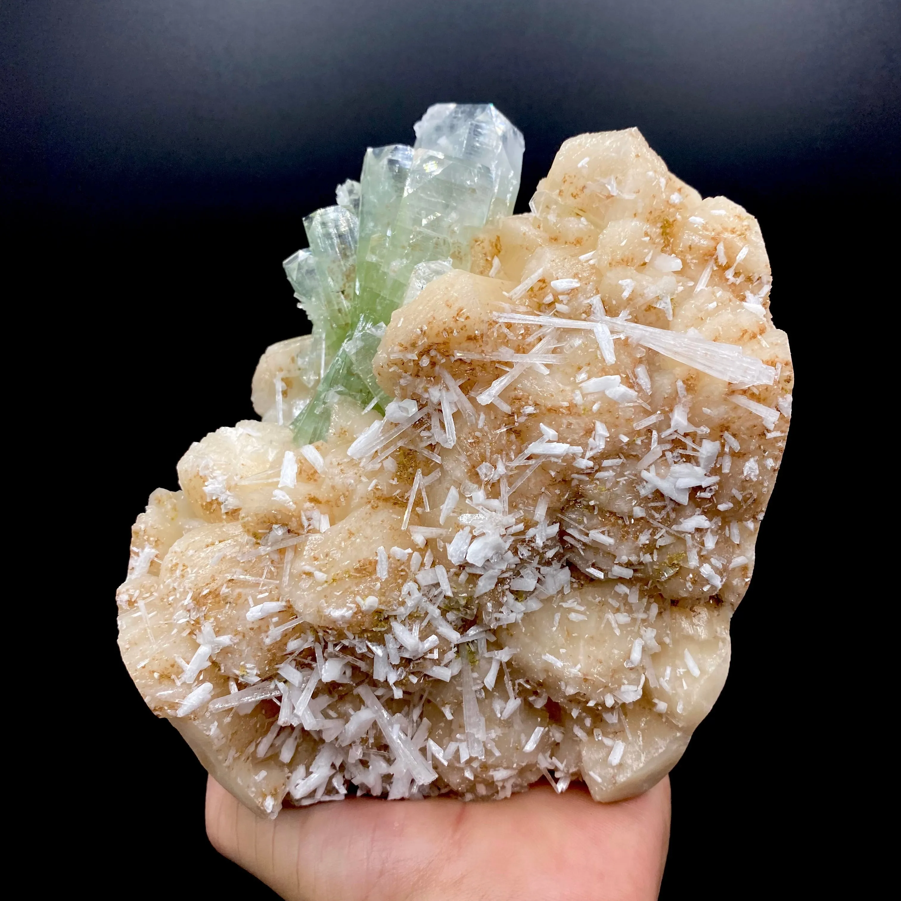 Stunning Huge Deep Green Apophyllite Flower on Snow-White Stilbite Matrix | Large Indian Zeolite Mineral Specimen DK104 - image 1