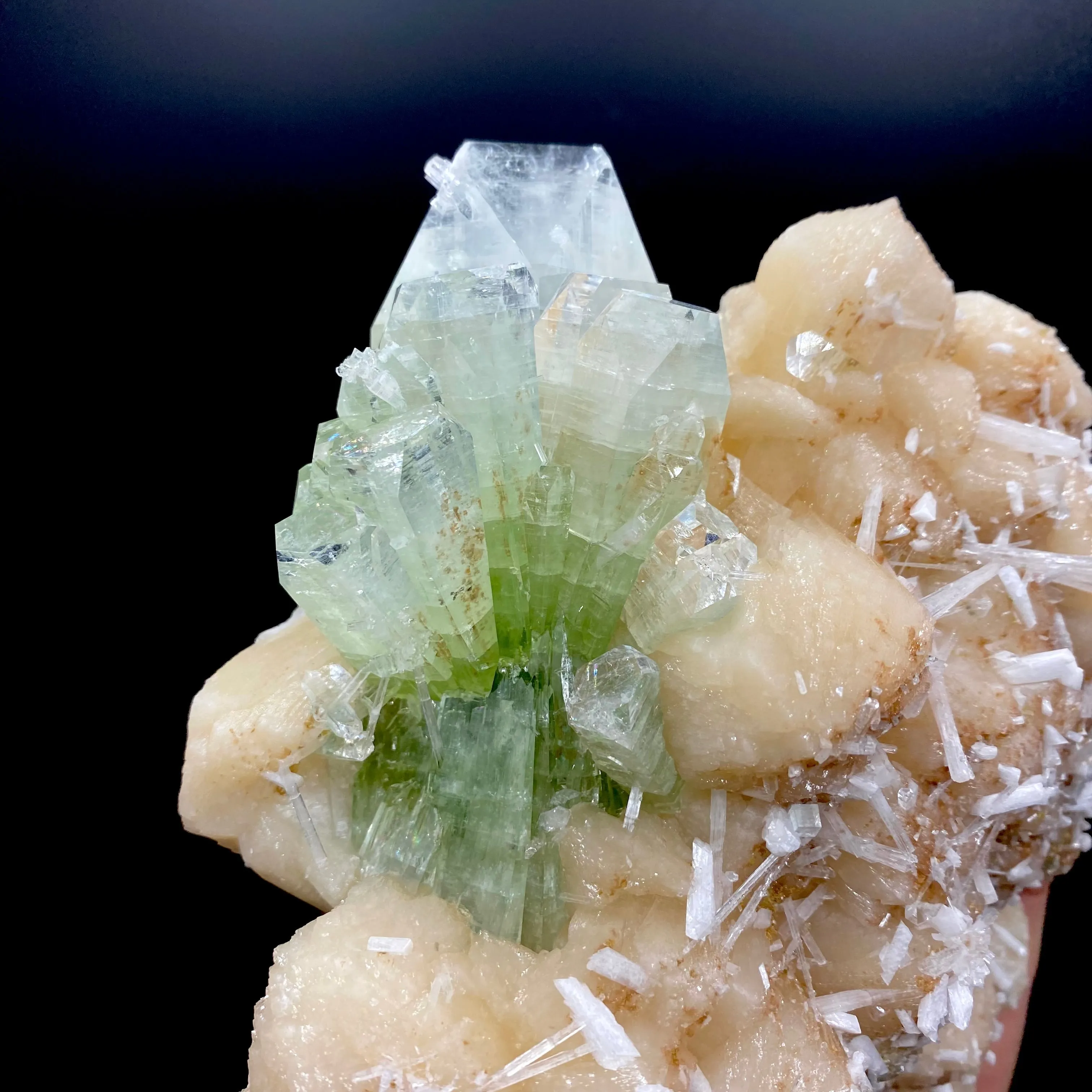 Stunning Huge Deep Green Apophyllite Flower on Snow-White Stilbite Matrix | Large Indian Zeolite Mineral Specimen DK104 - image 4