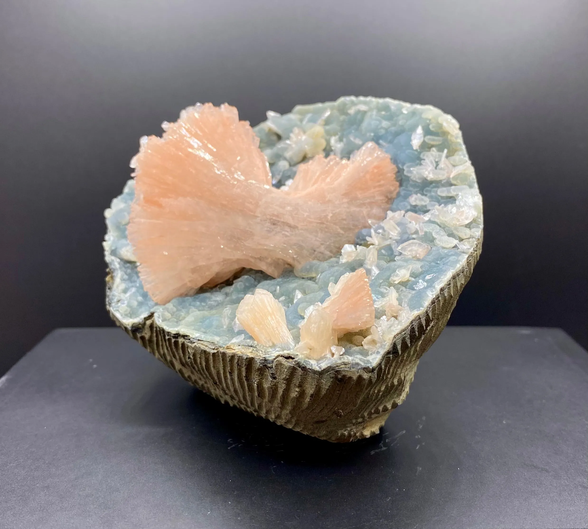 Stunning Pink Heulandite on Chalcedony Matrix – Rare Indian Zeolite Crystal Specimen from Jalgaon DK11 - image 4