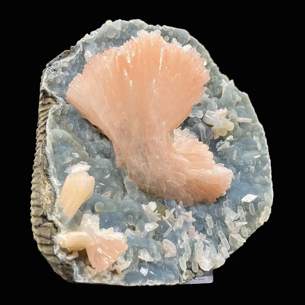 Stunning Pink Heulandite on Chalcedony Matrix – Rare Indian Zeolite Crystal Specimen from Jalgaon DK11 image
