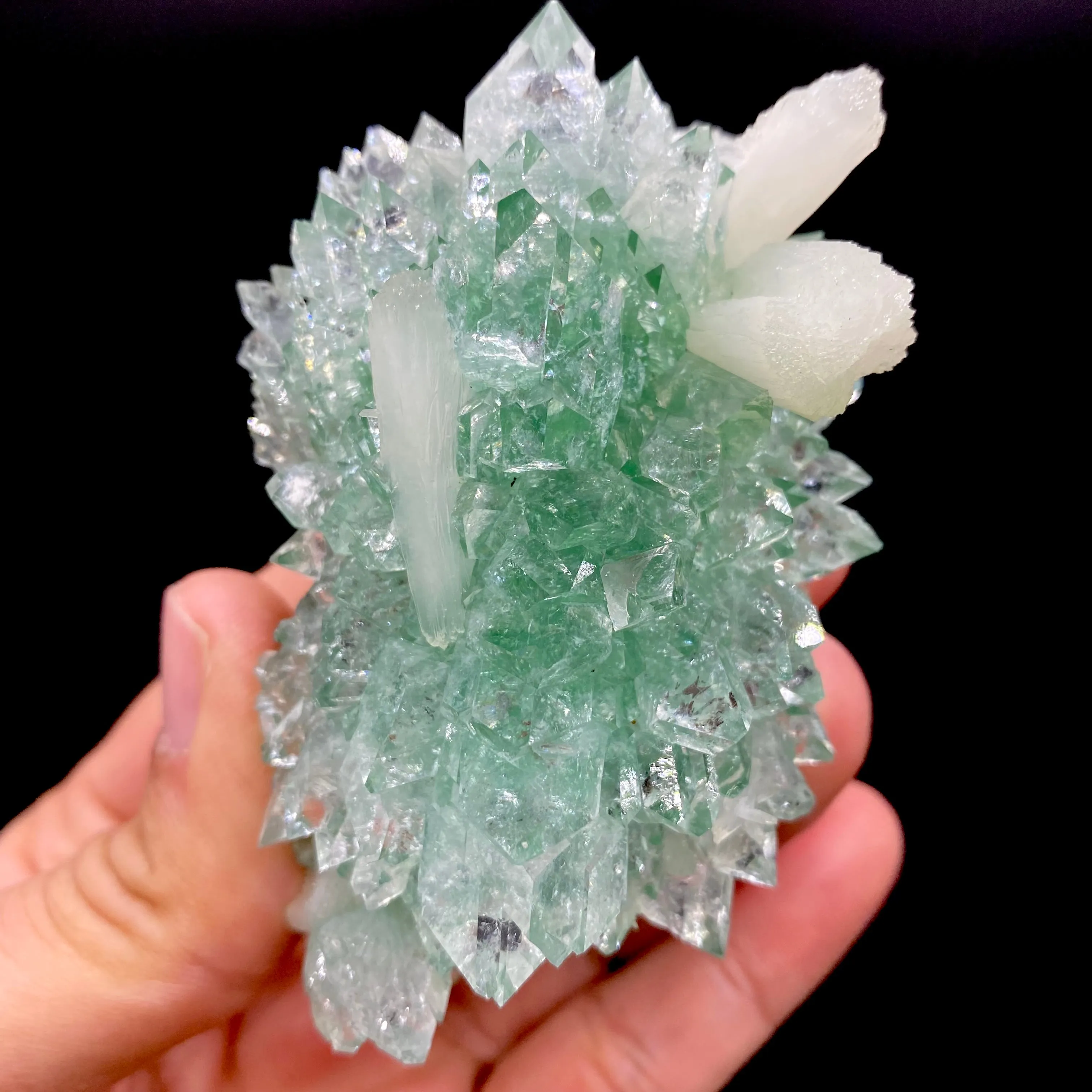 Super Gemmy Green Fluora Apophyllite with Stilbite Cluster – Rare Indian Zeolite Mineral Specimen from Ahmednagar - image 1