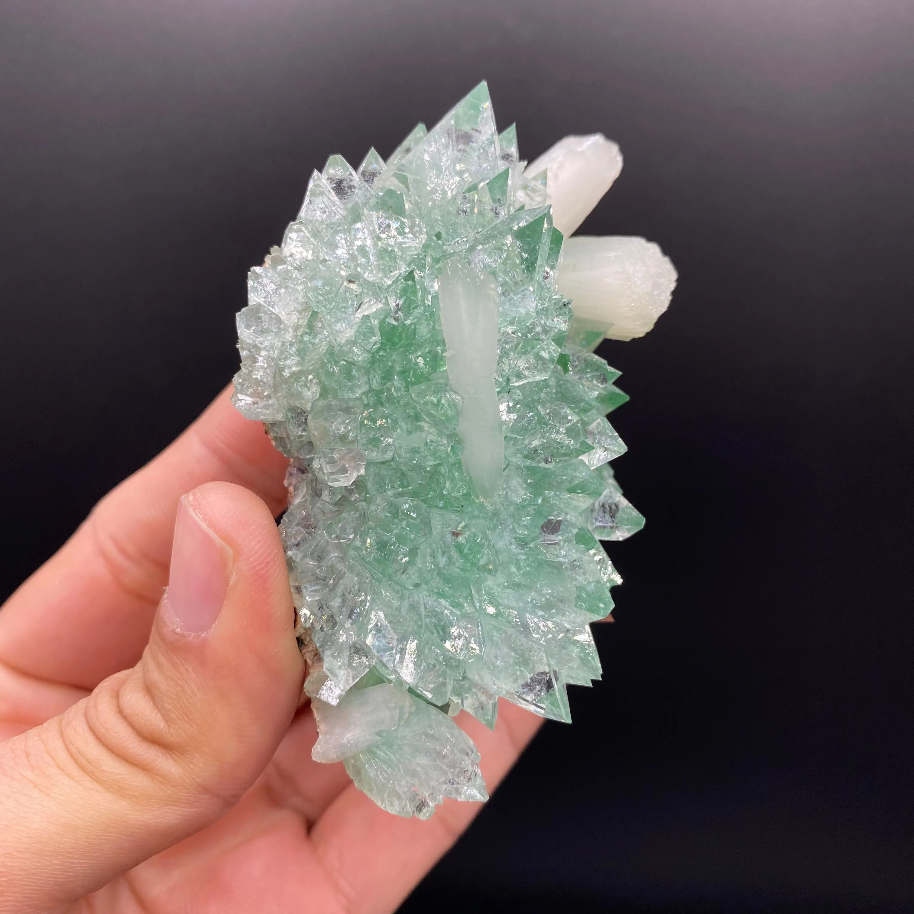 Super Gemmy Green Fluora Apophyllite with Stilbite Cluster – Rare Indian Zeolite Mineral Specimen from Ahmednagar - image 3