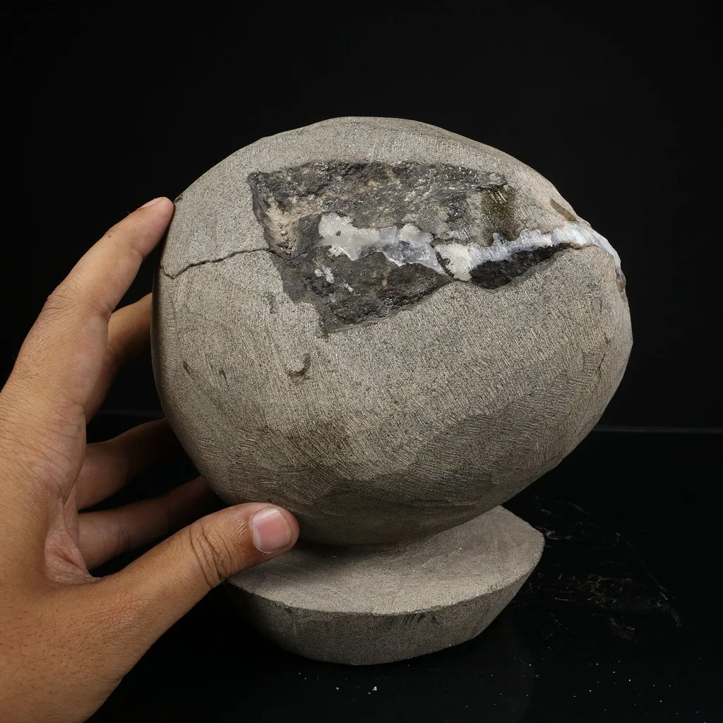 Super Rare Complete Okenite Geode Pair on Micro-Quartz Matrix – Cotton-Ball Okenite Puffballs , India - image 5
