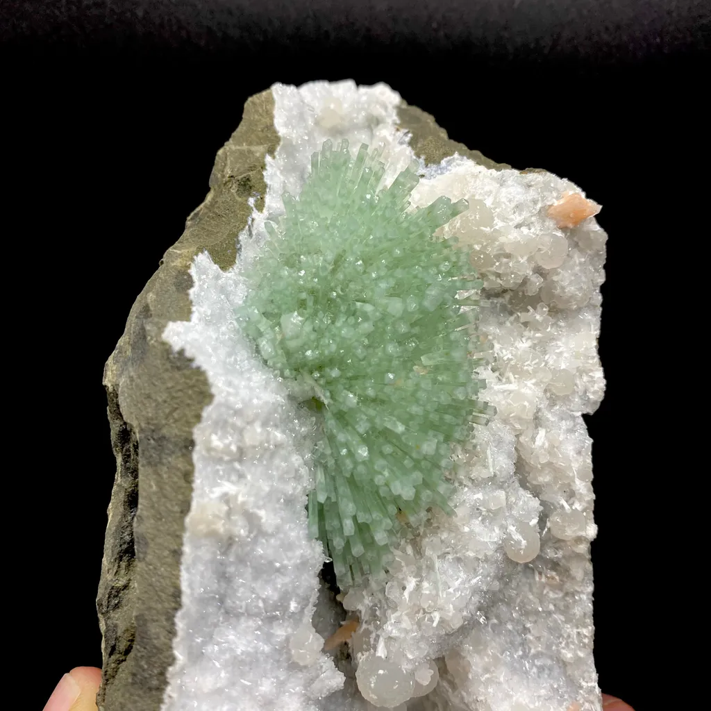 Super Rare Green Natrolite on MM Quartz – Museum-Grade Zeolite Specimen from India | Nashik Deccan Traps image