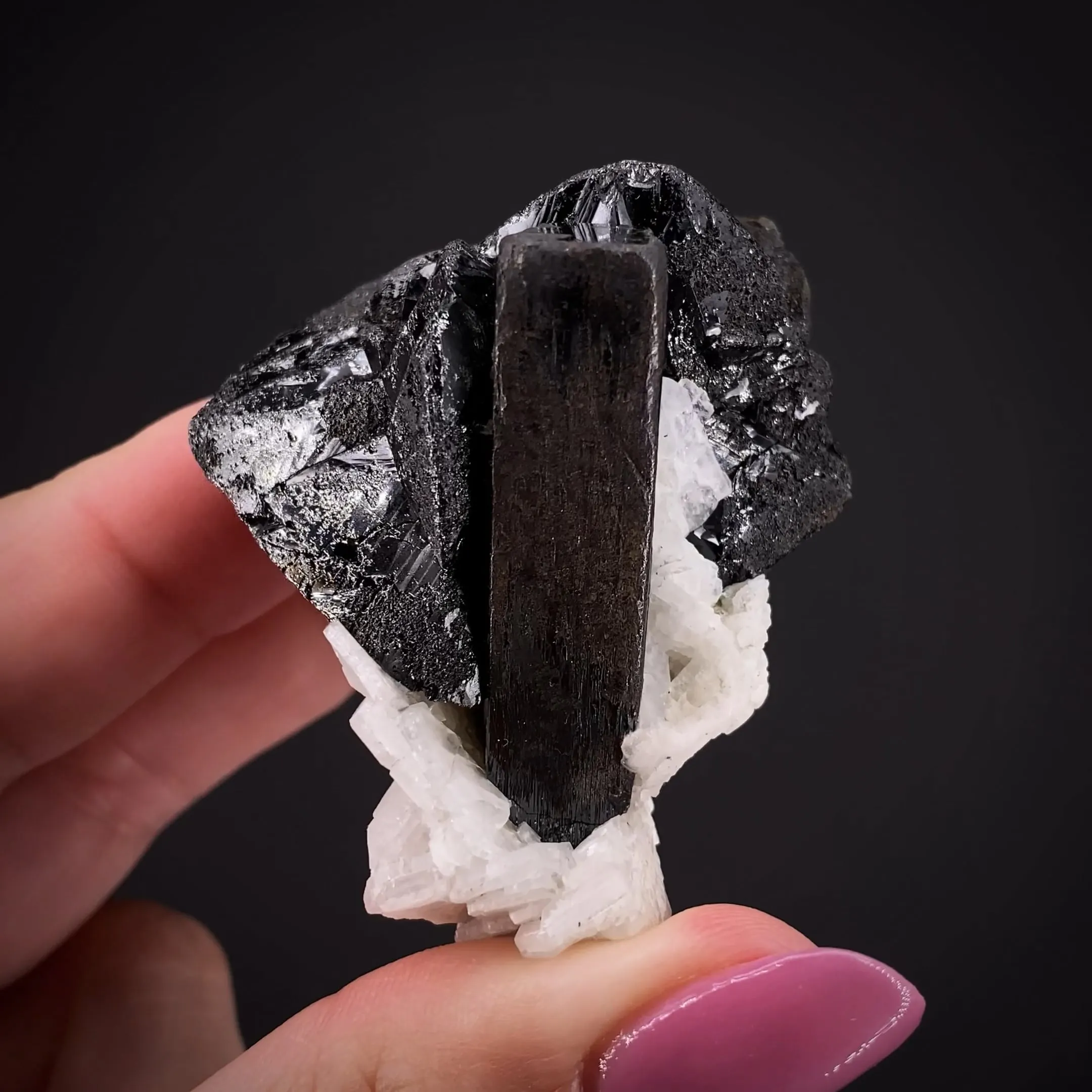 Tantalite-(Fe) with Cassiterite on Albite - image 2