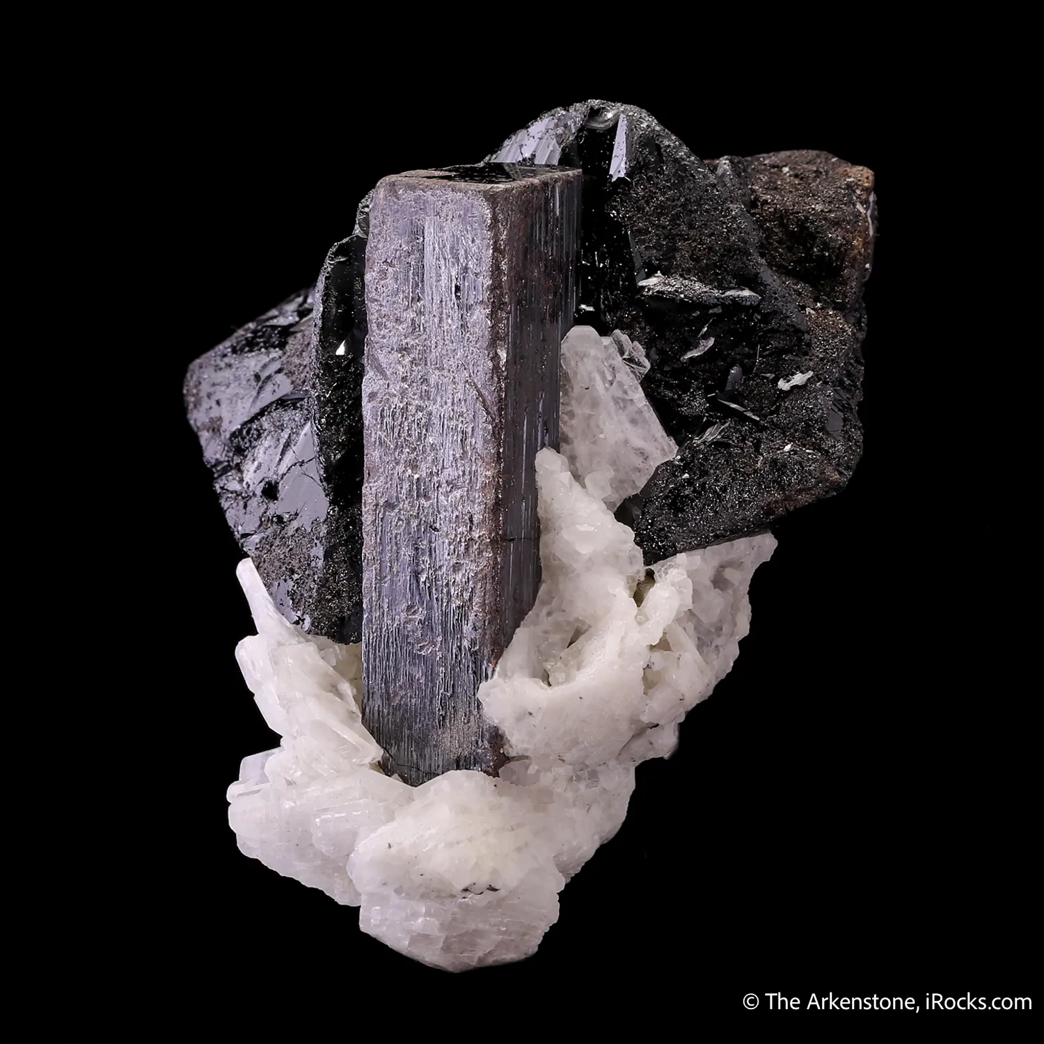 Tantalite-(Fe) with Cassiterite on Albite - image 5