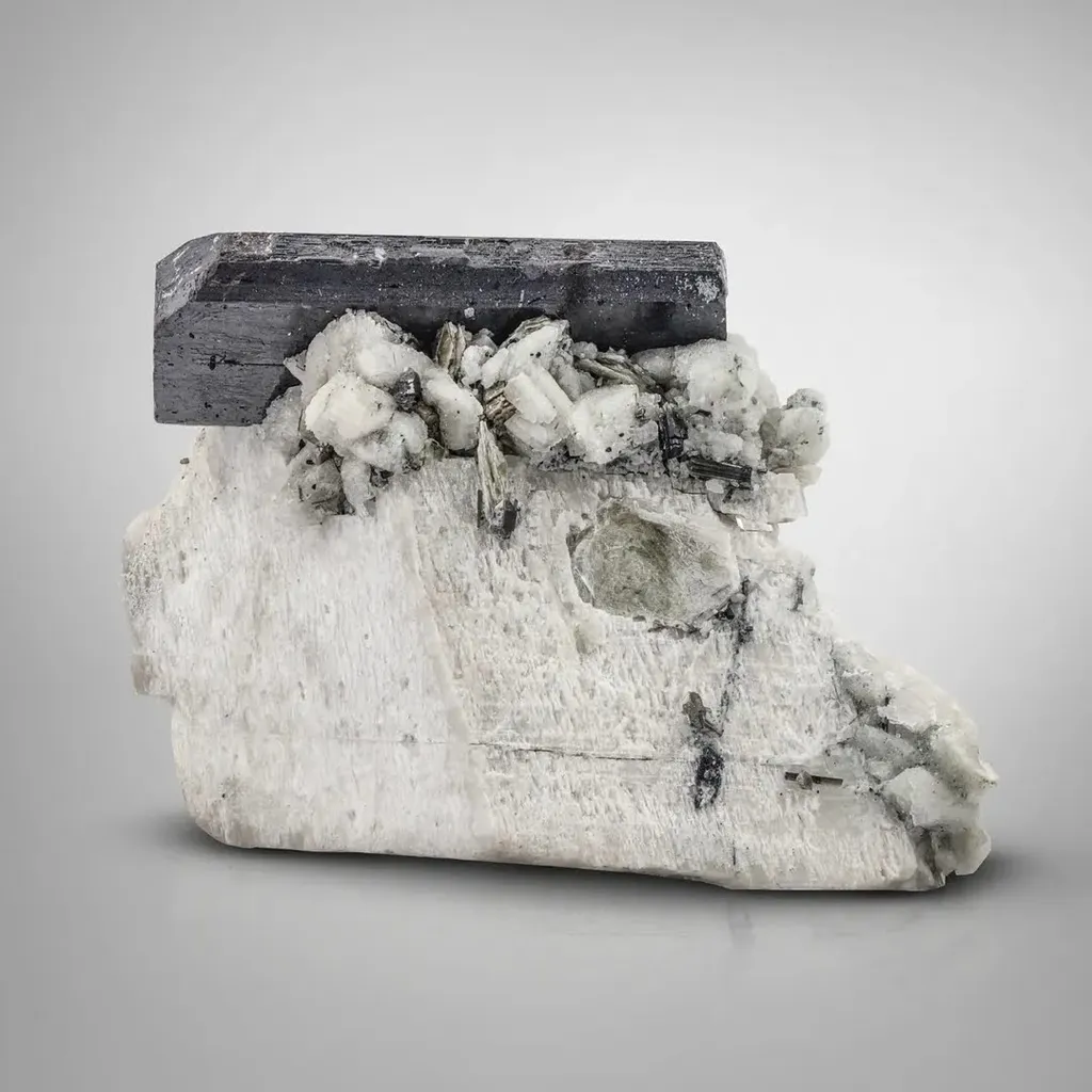 Tantalite on Feldspar and Tourmaline - image 2