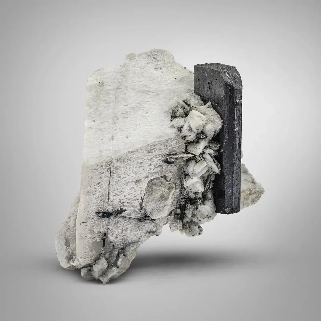 Tantalite on Feldspar and Tourmaline - image 1