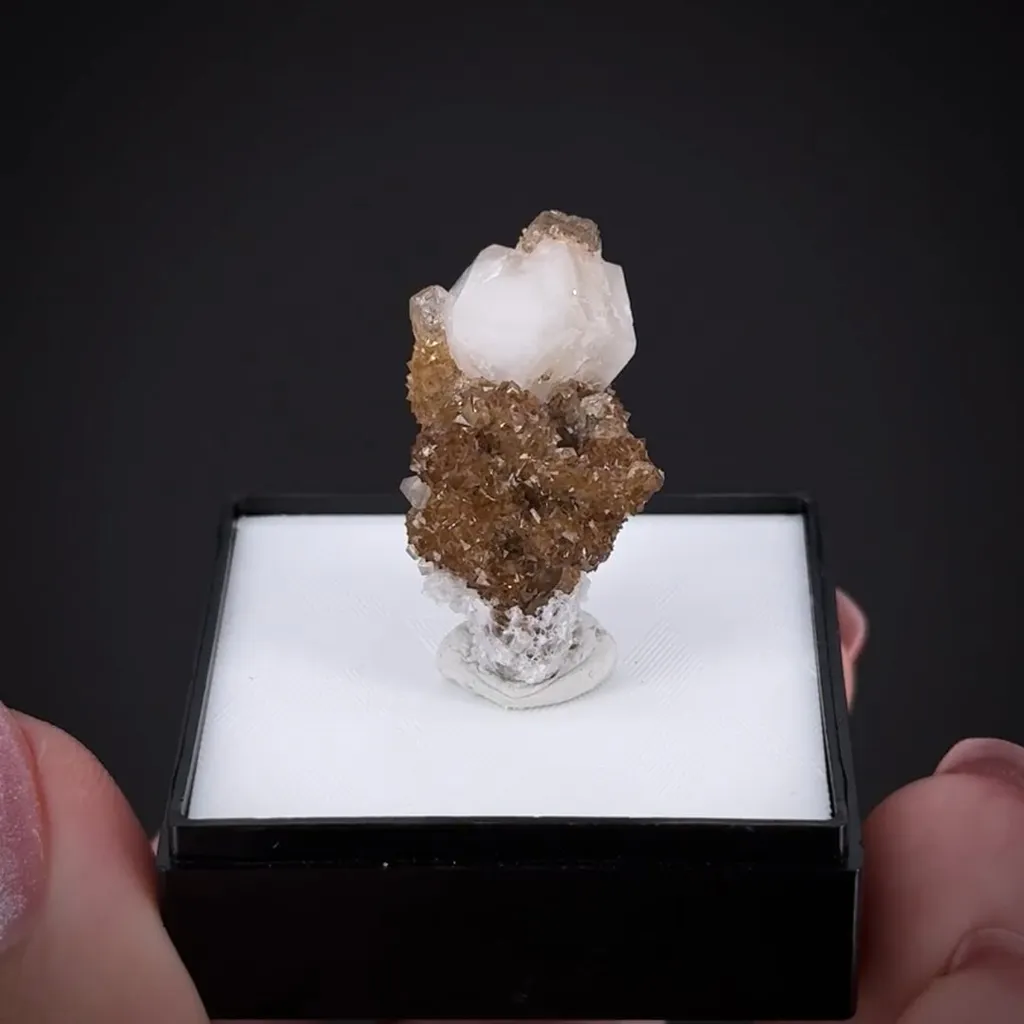 Tarnowitzite on Smithsonite, with Cerussite image