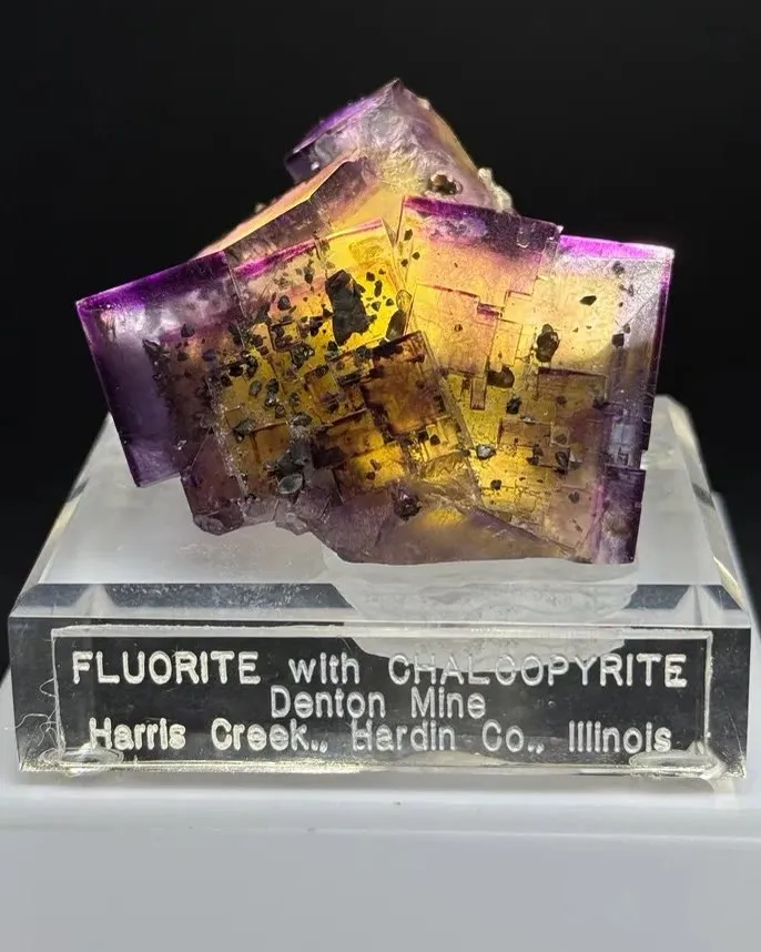 This exceptional Fluorite specimen showcases vibrant yellow and deep purple… image