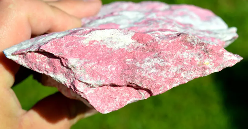 Thulite 1190 grams - Mjønes Tunnel, Åstfjorden, Snillfjord, Orkland, Trøndelag, Norway - image 6