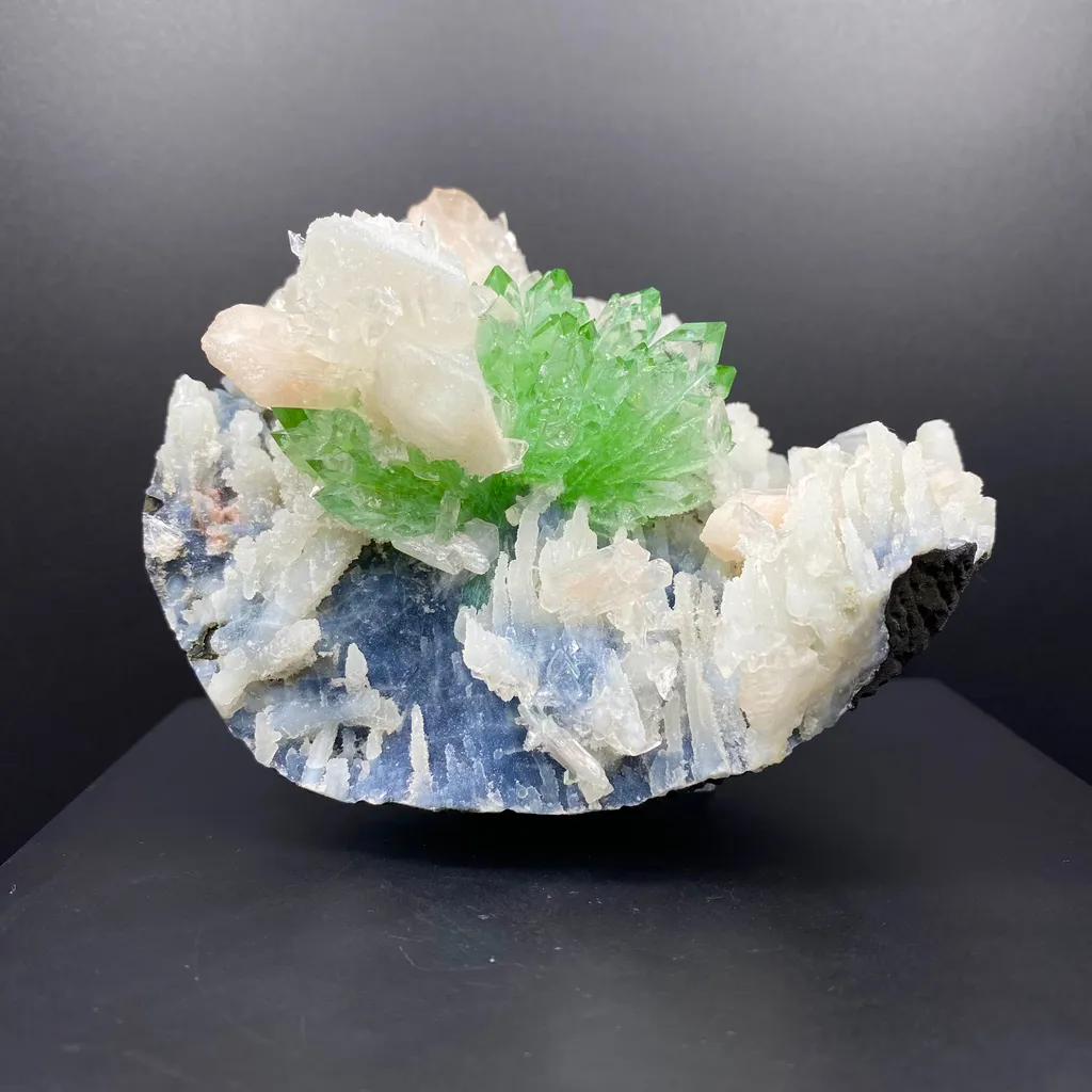 Top Collector Apophyllite & Blue Chalcedony Zeolite Specimen | 4-in-1 Gemmy Green Apophyllite with Calcite & Stilbite | Jalgaon, India DK81 image