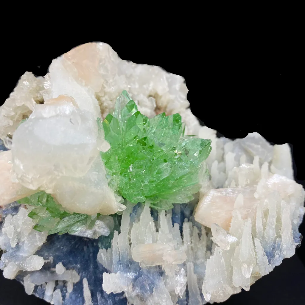 Top Collector Apophyllite & Blue Chalcedony Zeolite Specimen | 4-in-1 Gemmy Green Apophyllite with Calcite & Stilbite | Jalgaon, India DK81 - image 2