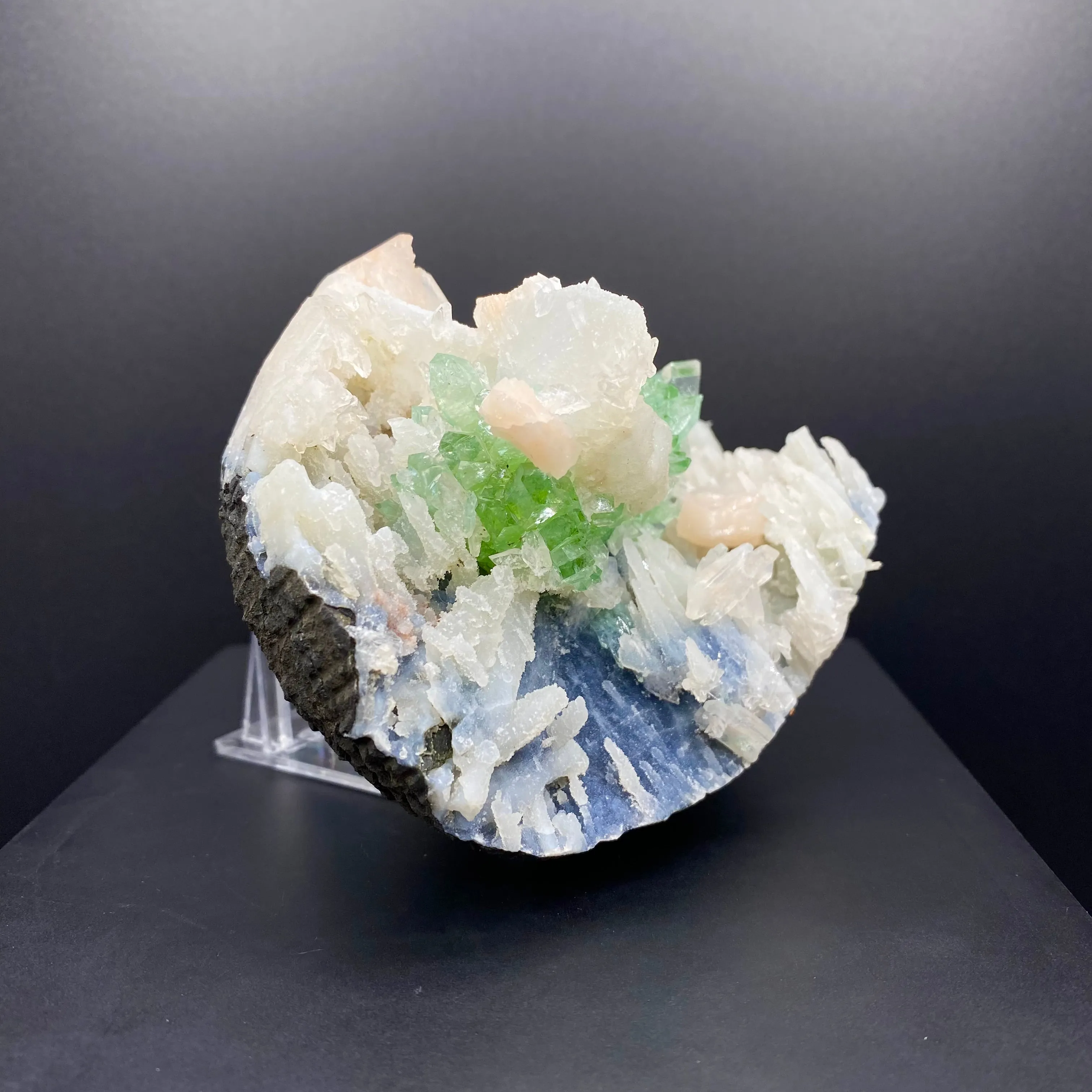Top Collector Apophyllite & Blue Chalcedony Zeolite Specimen | 4-in-1 Gemmy Green Apophyllite with Calcite & Stilbite | Jalgaon, India DK81 - image 5