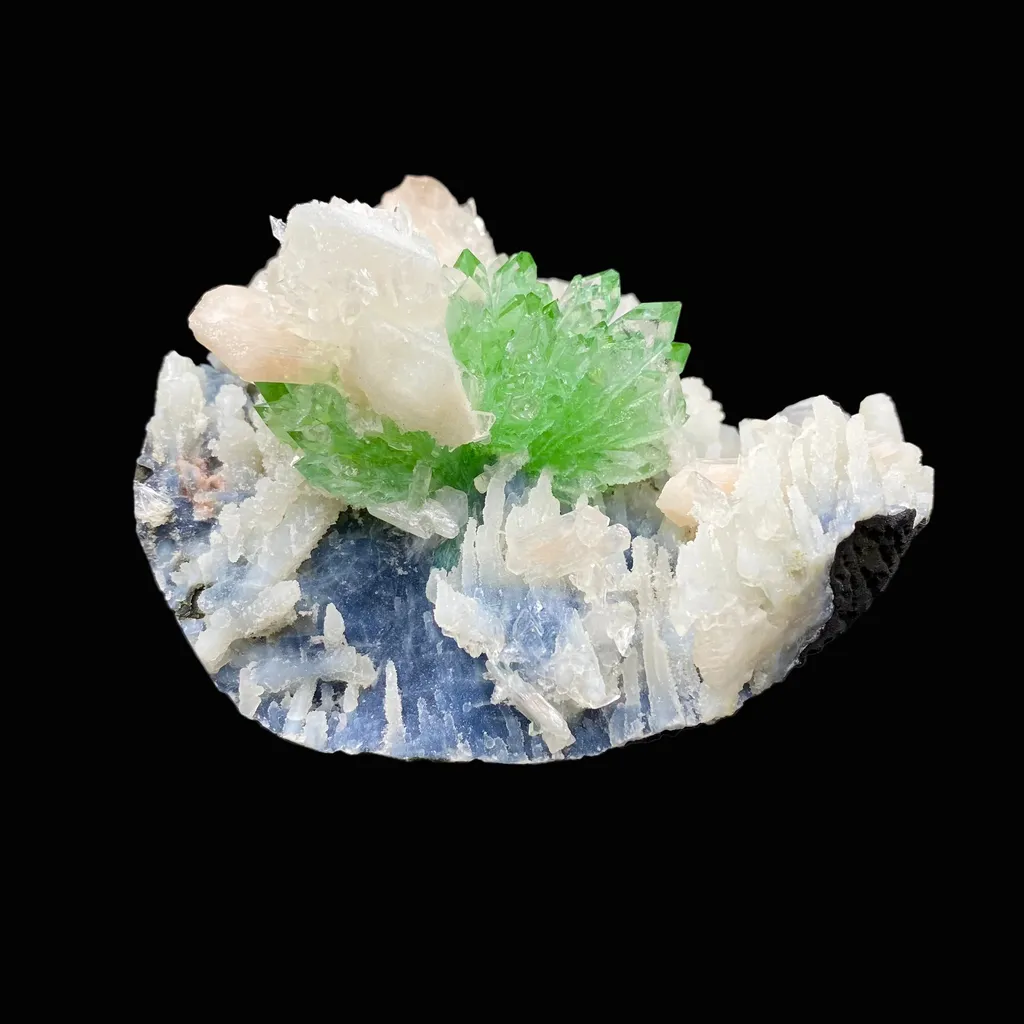 Top Collector Apophyllite & Blue Chalcedony Zeolite Specimen | 4-in-1 Gemmy Green Apophyllite with Calcite & Stilbite | Jalgaon, India DK81 image
