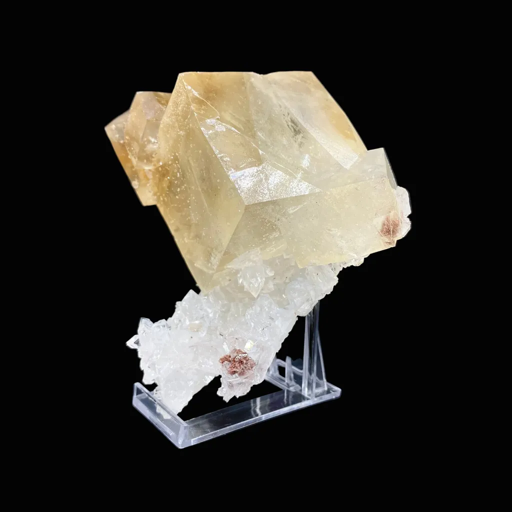 Top Collector Conjoined Gemmy Calcite Crystals on Clear Apophyllite – Jalgaon, India Natural Zeolite Specimen DK83 - image 3