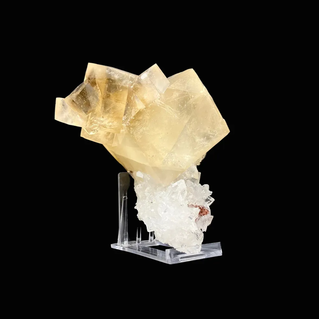 Top Collector Conjoined Gemmy Calcite Crystals on Clear Apophyllite – Jalgaon, India Natural Zeolite Specimen DK83 - image 2