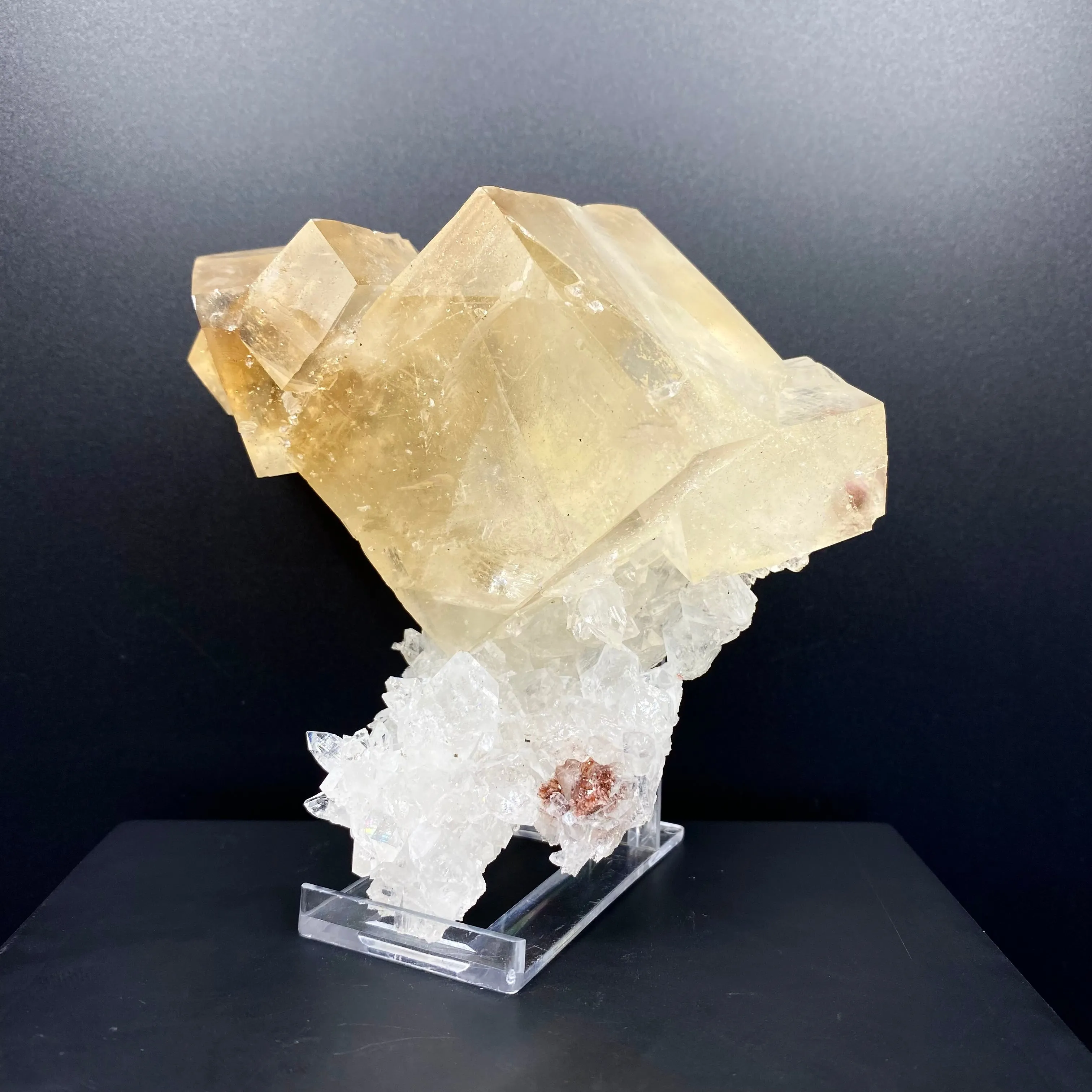 Top Collector Conjoined Gemmy Calcite Crystals on Clear Apophyllite – Jalgaon, India Natural Zeolite Specimen DK83 - image 5