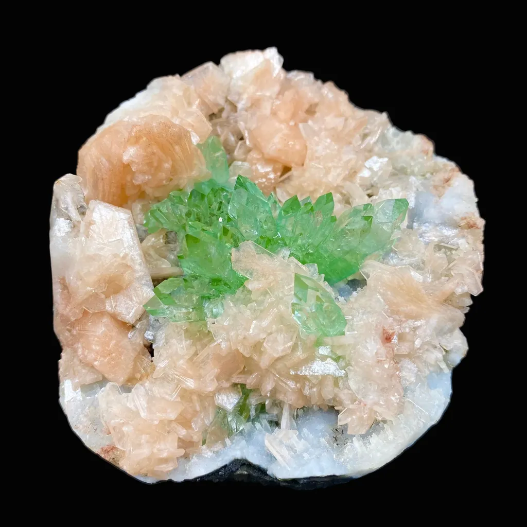 Top Collector Deep Green Apophyllite with Stilbite Cluster | Rare Indian Zeolite Mineral Specimen from Jalgaon DK82 image