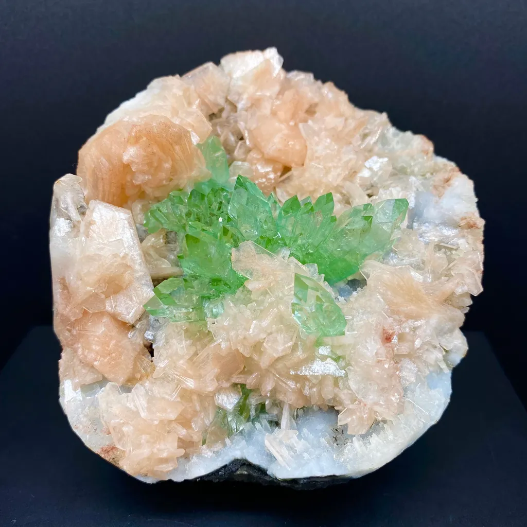 Top Collector Deep Green Apophyllite with Stilbite Cluster | Rare Indian Zeolite Mineral Specimen from Jalgaon DK82 image