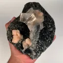 Top-Notch Gemmy Champagne Calcite with Stilbite on Black Chalcedony | Indian Zeolite Specimen – Jalgaon DK86 - image 5