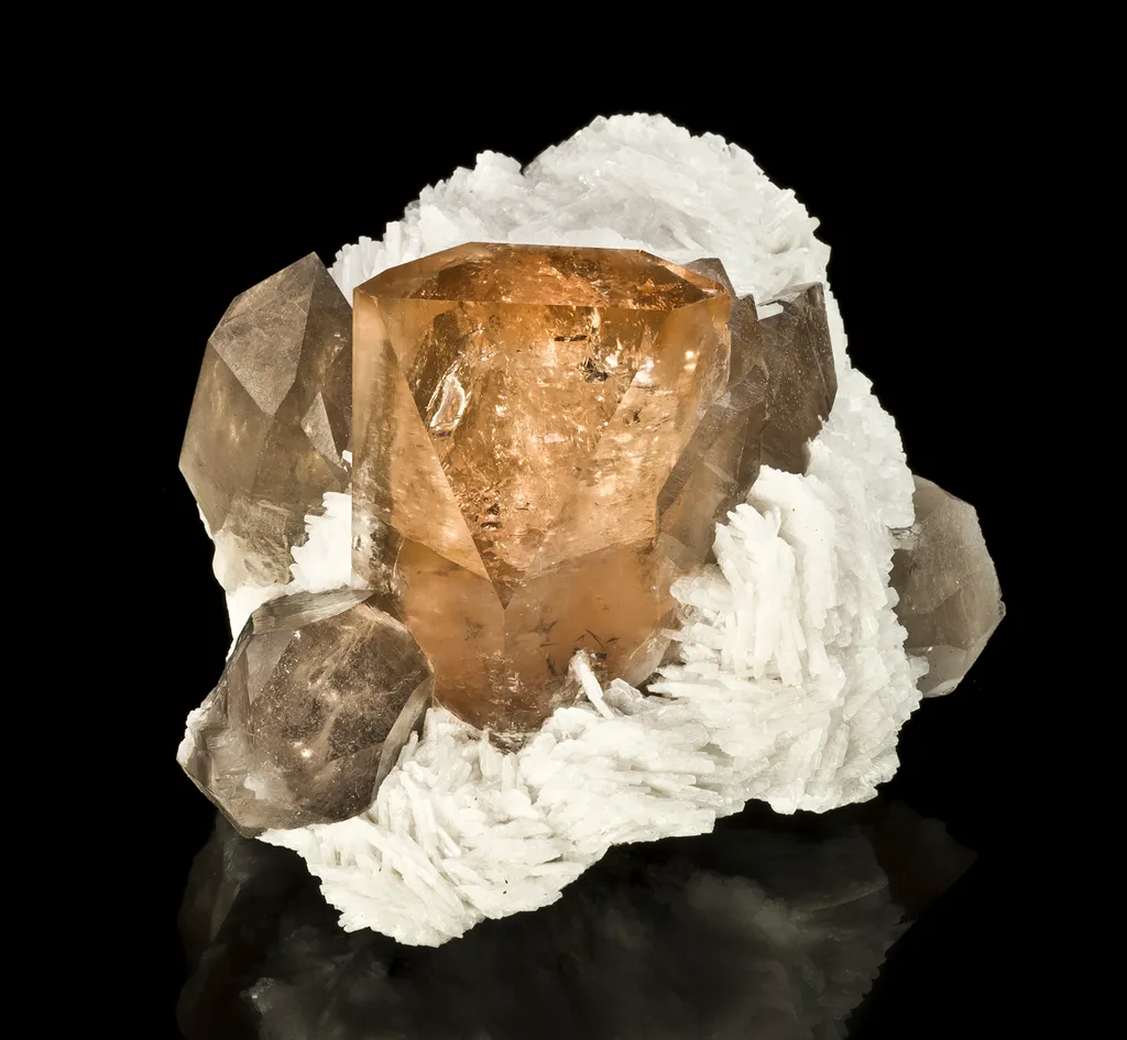 Topaz and Quartz on Albite image