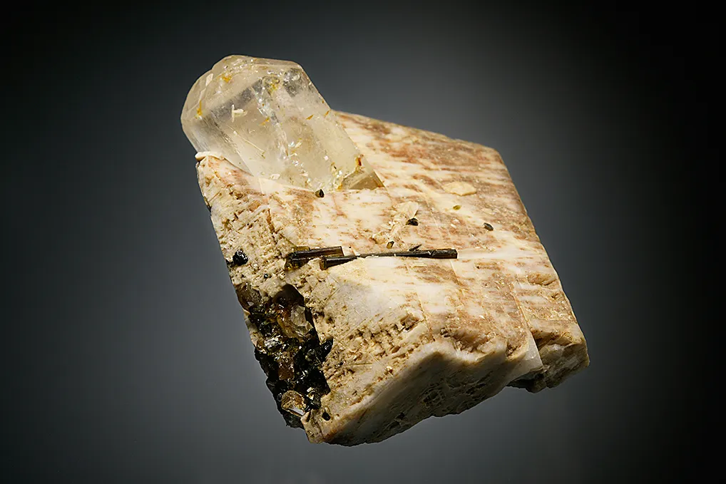 Topaz with Elbaite on Microcline - image 4