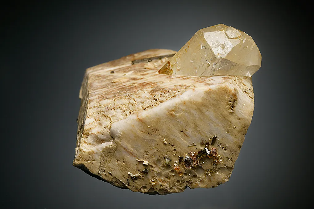 Topaz with Elbaite on Microcline - image 5