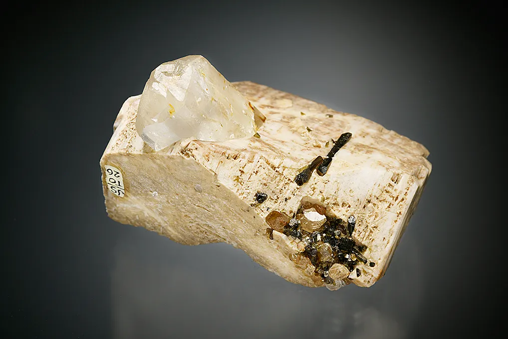 Topaz with Elbaite on Microcline - image 3