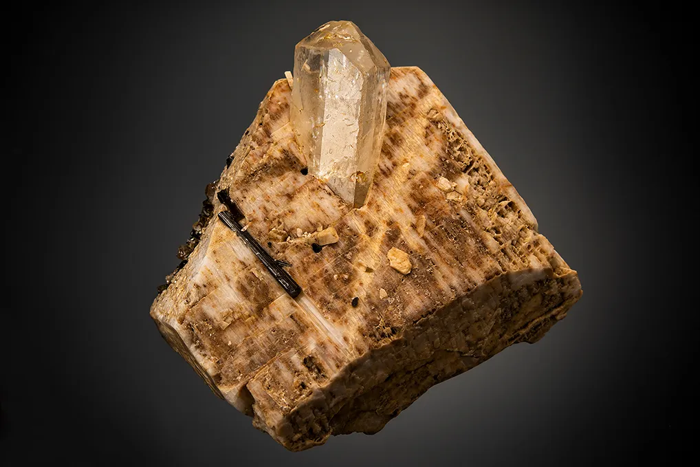 Topaz with Elbaite on Microcline image