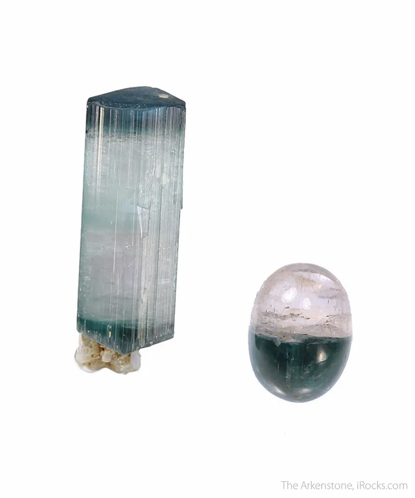 Tourmaline (bicolor) (rough and cut set) image