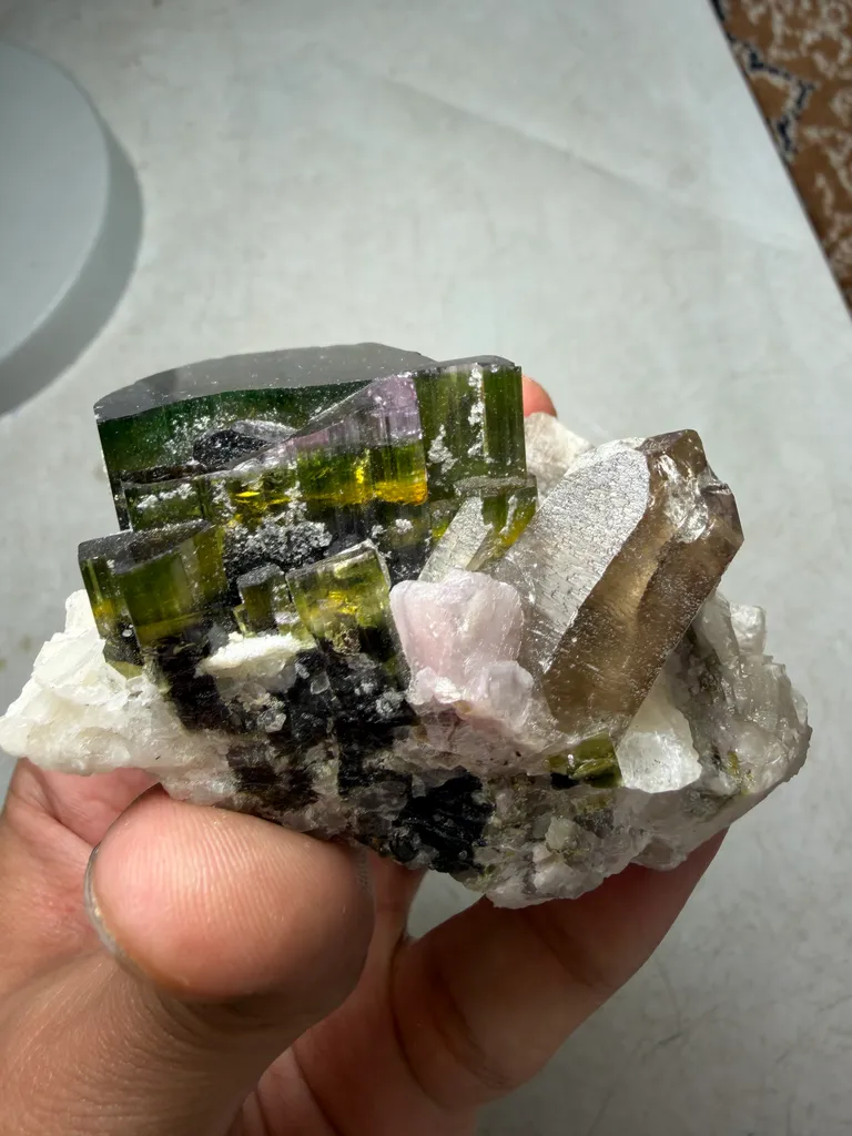 Tourmaline bunch with smoky quartz from Afghanistan image