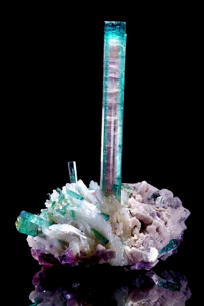 Tourmaline on Lepidolite and Clevelandite image