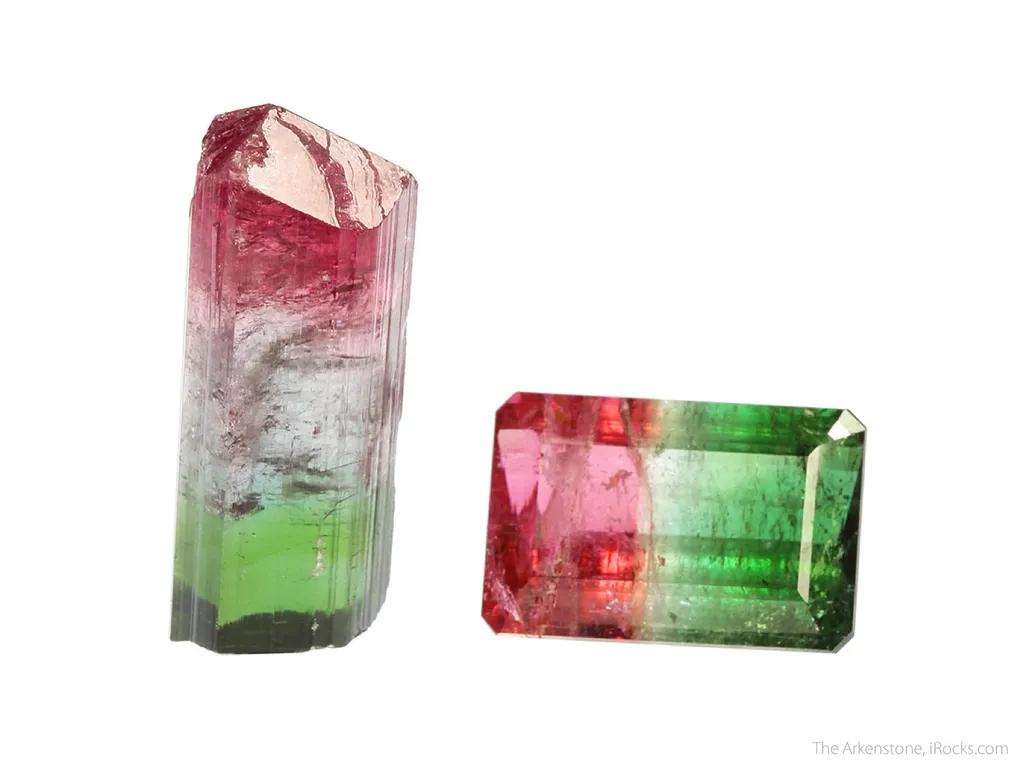 Tourmaline (tricolor) (rough and cut set) image