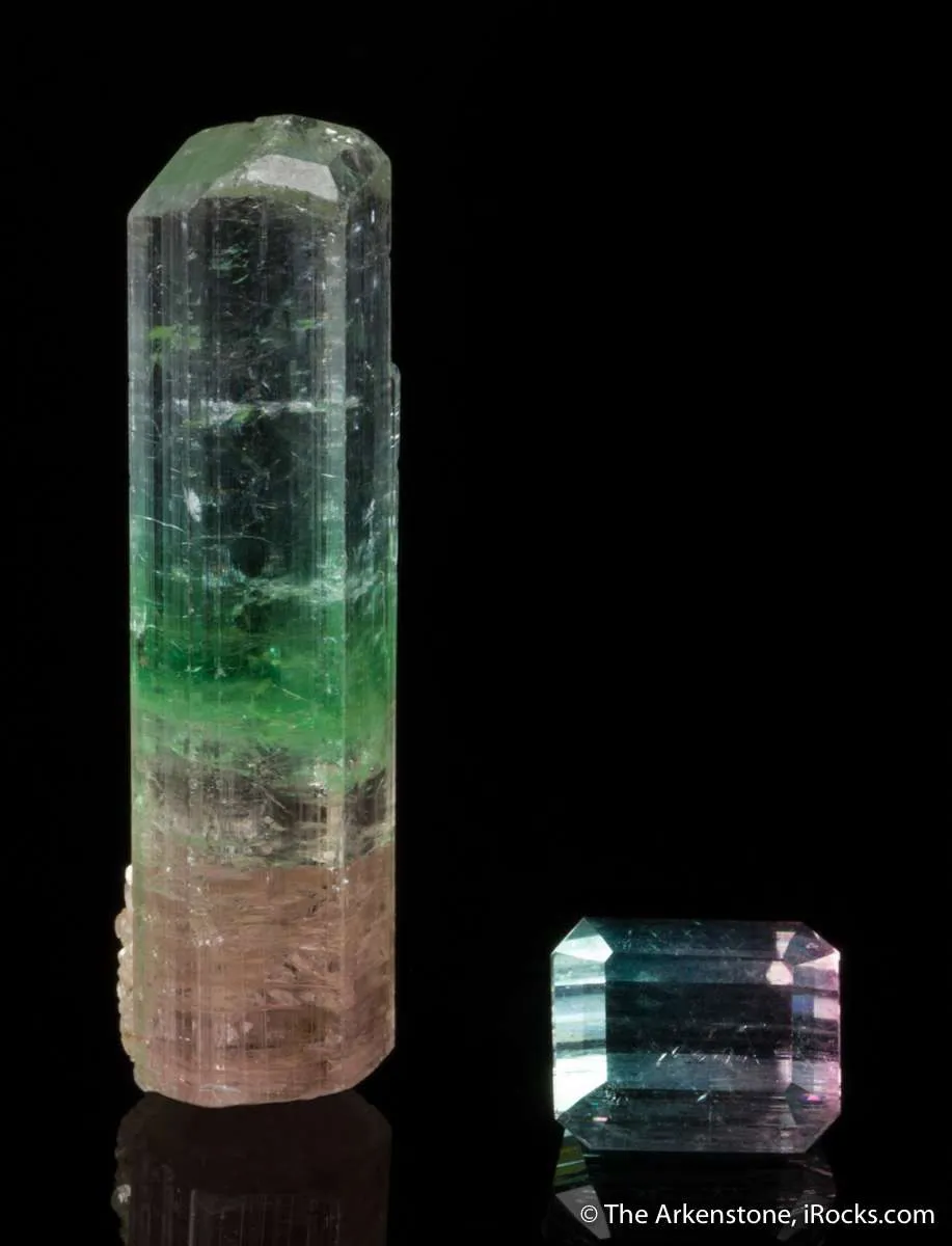 Tourmaline var. Achroite (rough and cut set) - image 1