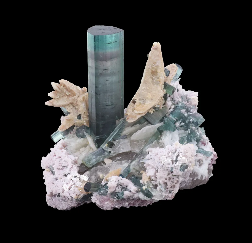Tourmaline var. elbaite, herderite, lepidolite and quartz, Brazil, São José da Safira, Pederneira mine image