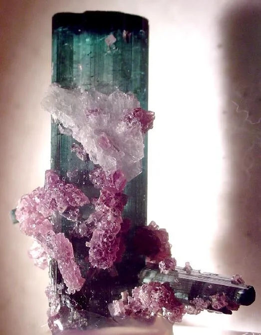 Tourmaline (Var: Indicolite), Lepidolite, Albite (Var: Cleavelandite) image