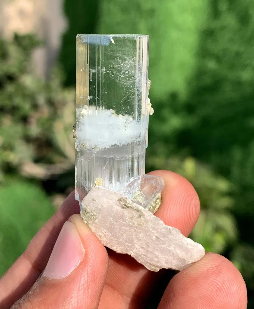 Transparent Blue Aquamarine Crystals with Mica and Albite combined - image 5